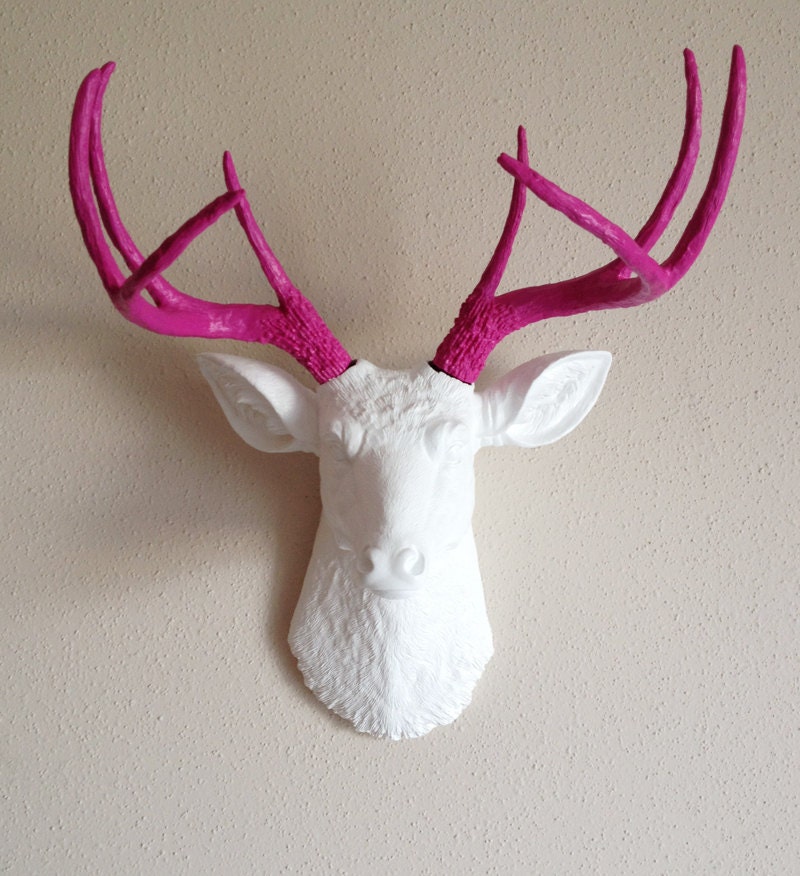 White & Pink Deer Head Wall Mount