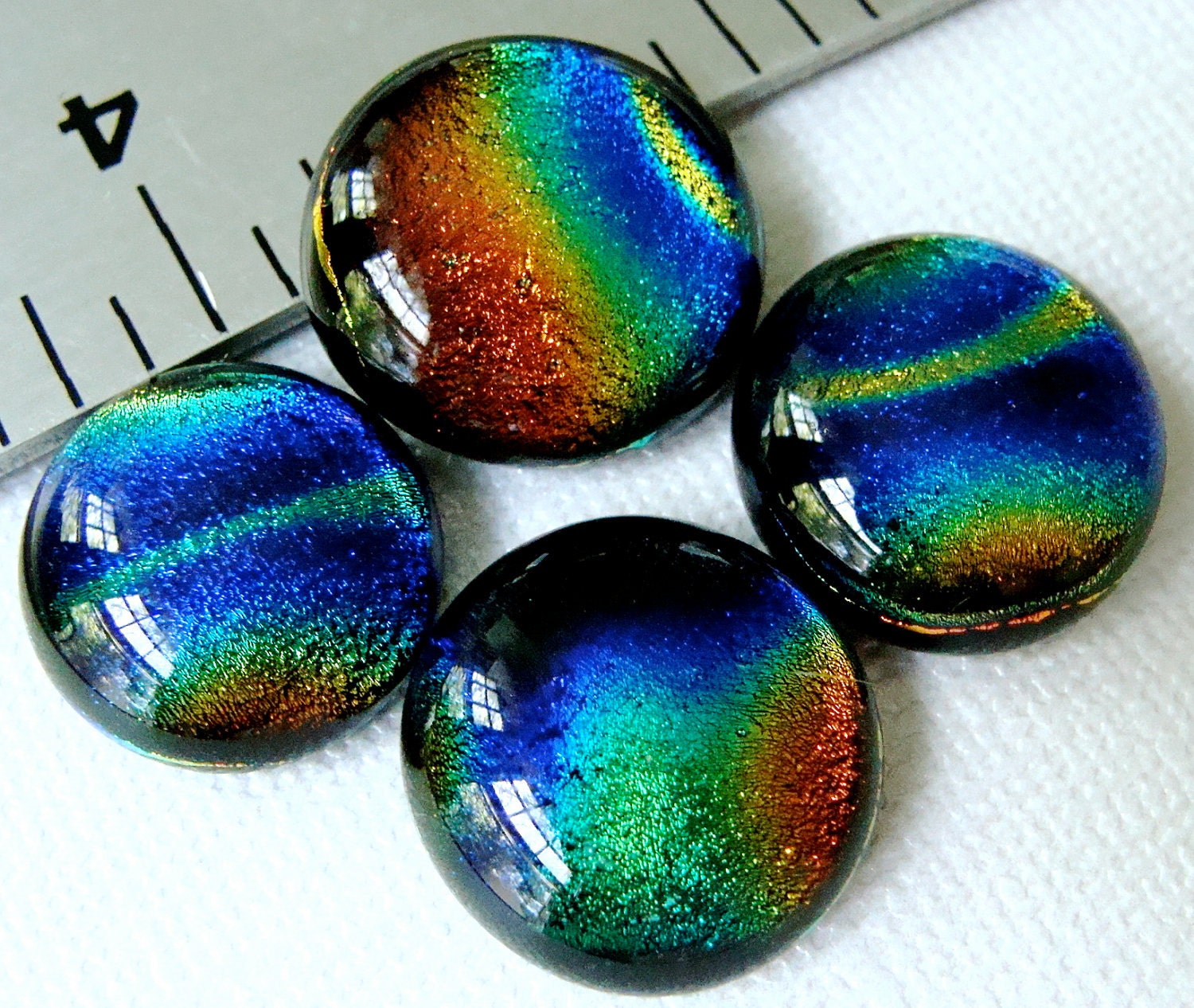 Dichroic Fused Glass Cabochons 16 to 18 mm 4 Gold Wave