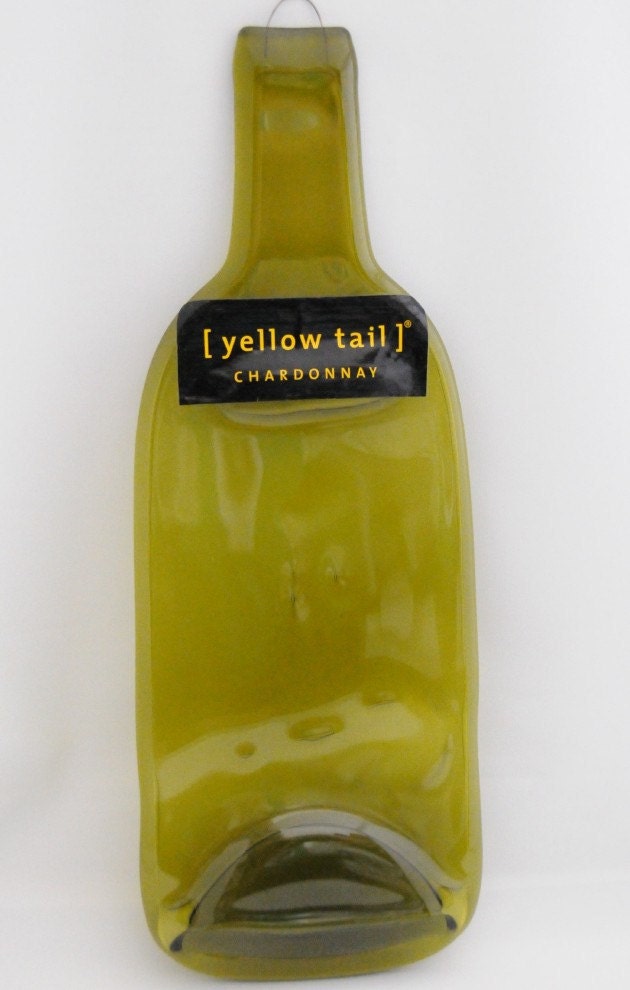 Glass Kiln Fired Yellow Tail Chardonnay Wine Bottle Unique Wall Hanging