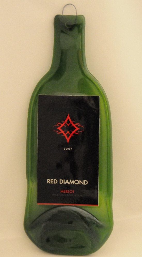 Glass Kiln Fired Red Diamond Wine Bottle Unique Wall Hanging