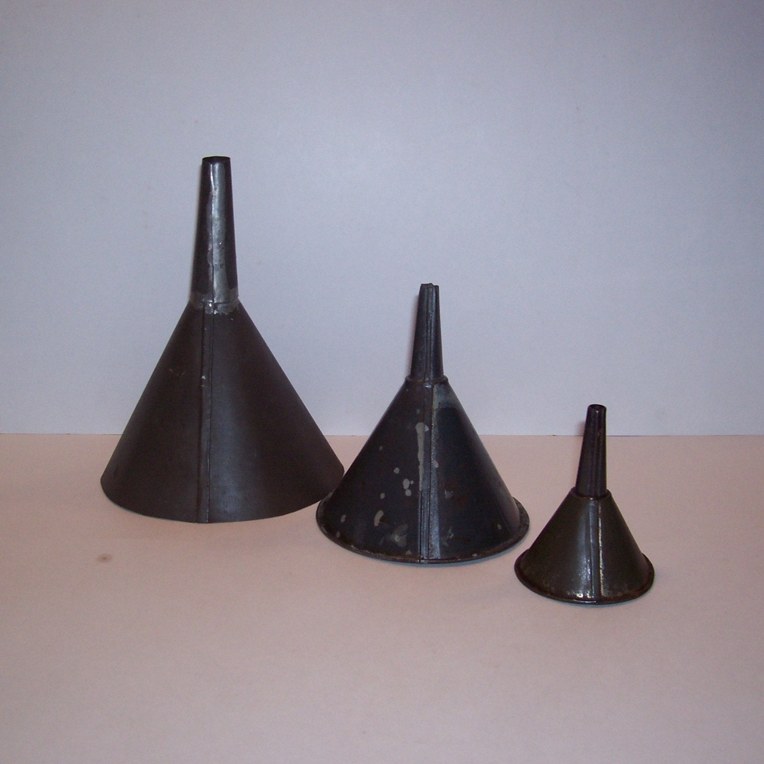 Antique Garage Metal Oil Funnel Set with Great by BarnFlyVintage