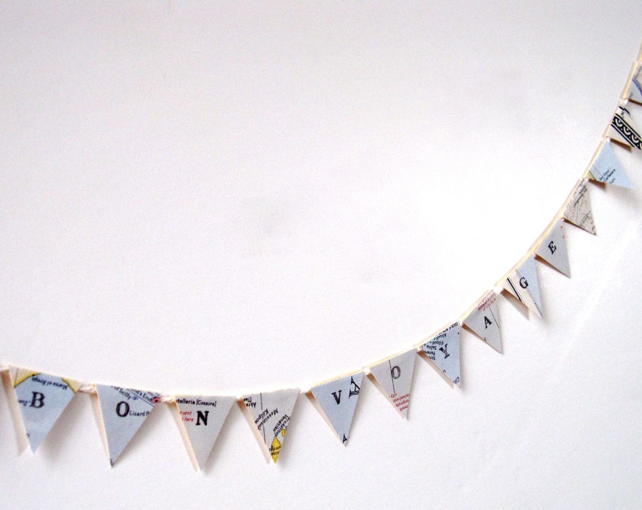 BON VOYAGE Mini Pennant Banner Flag Bunting From Vintage Maps - Extra-Long
