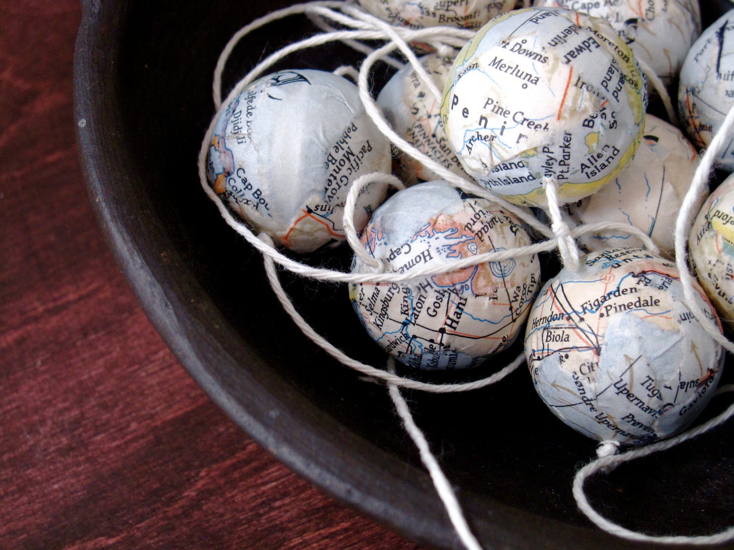 Explorer Map Garland - Globe Garland - Ball Garland - Bead Garland Made with Vintage National Geographic Maps