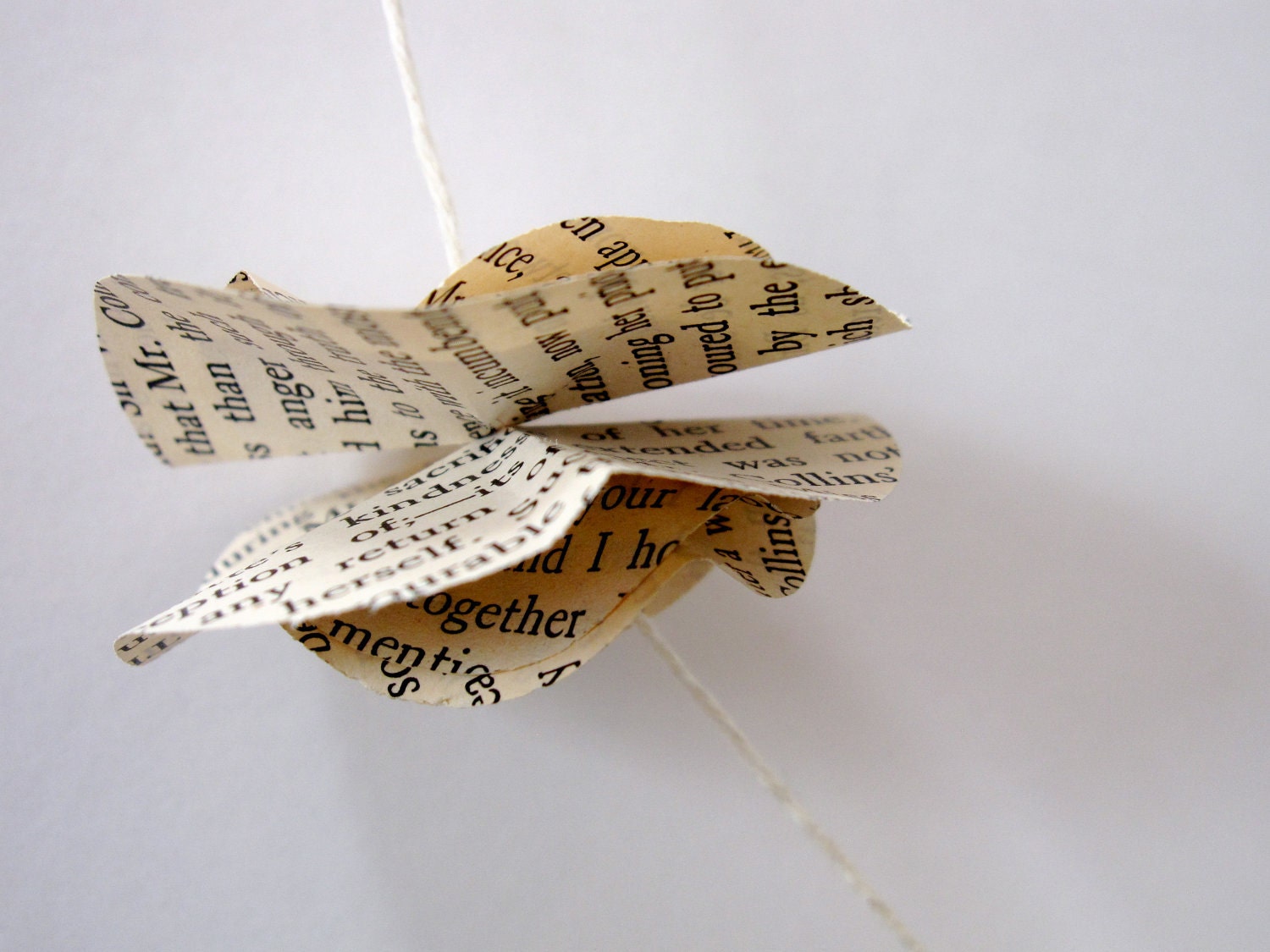 Pride and Prejudice Vintage Book Flower Garland - Literary Decor on Peach Cotton Twine