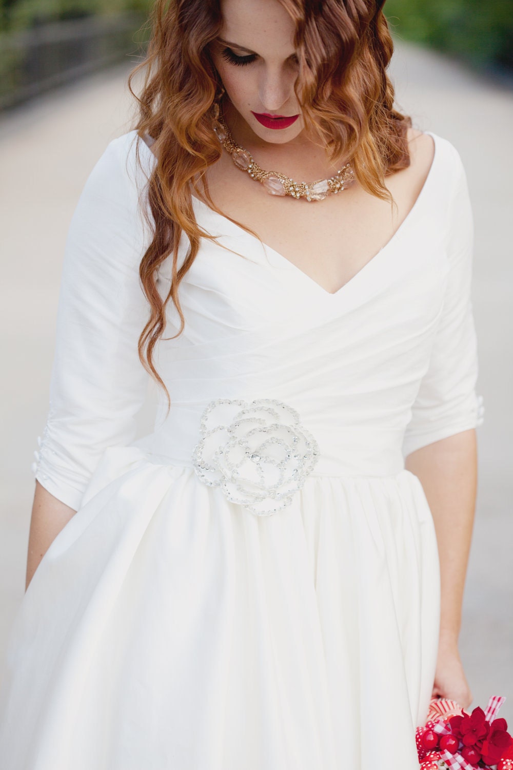 Short Wedding Dress with Sleeves and Pockets - Janie Jones
