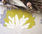 SALE Table Runner feather length: 1.8m 71inch screen printed on Eco Friendly linen - taupe mustard off white