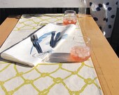 SALE Forget me Knot Table Runner Citron 1.8m 71inch hand screen printed hemp organic cotton