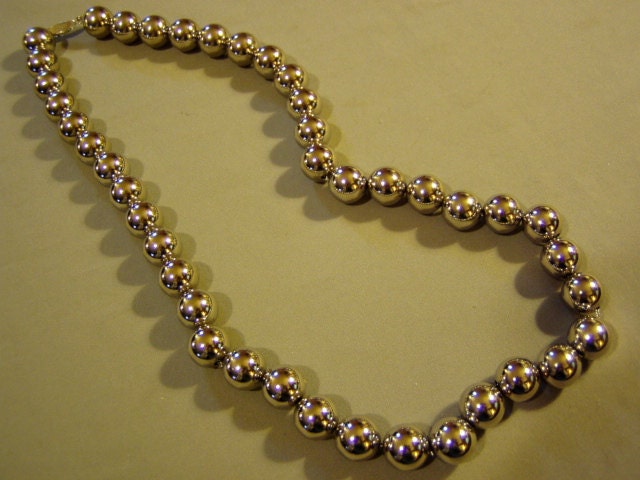 Vintage Silver Plated Bead Necklace 25" Long & 13 mm Beads 2959