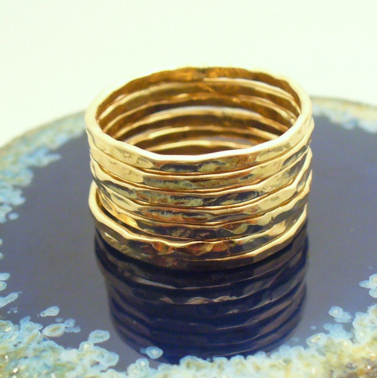 Hammered 7 Band Gold Stacking Ring Set