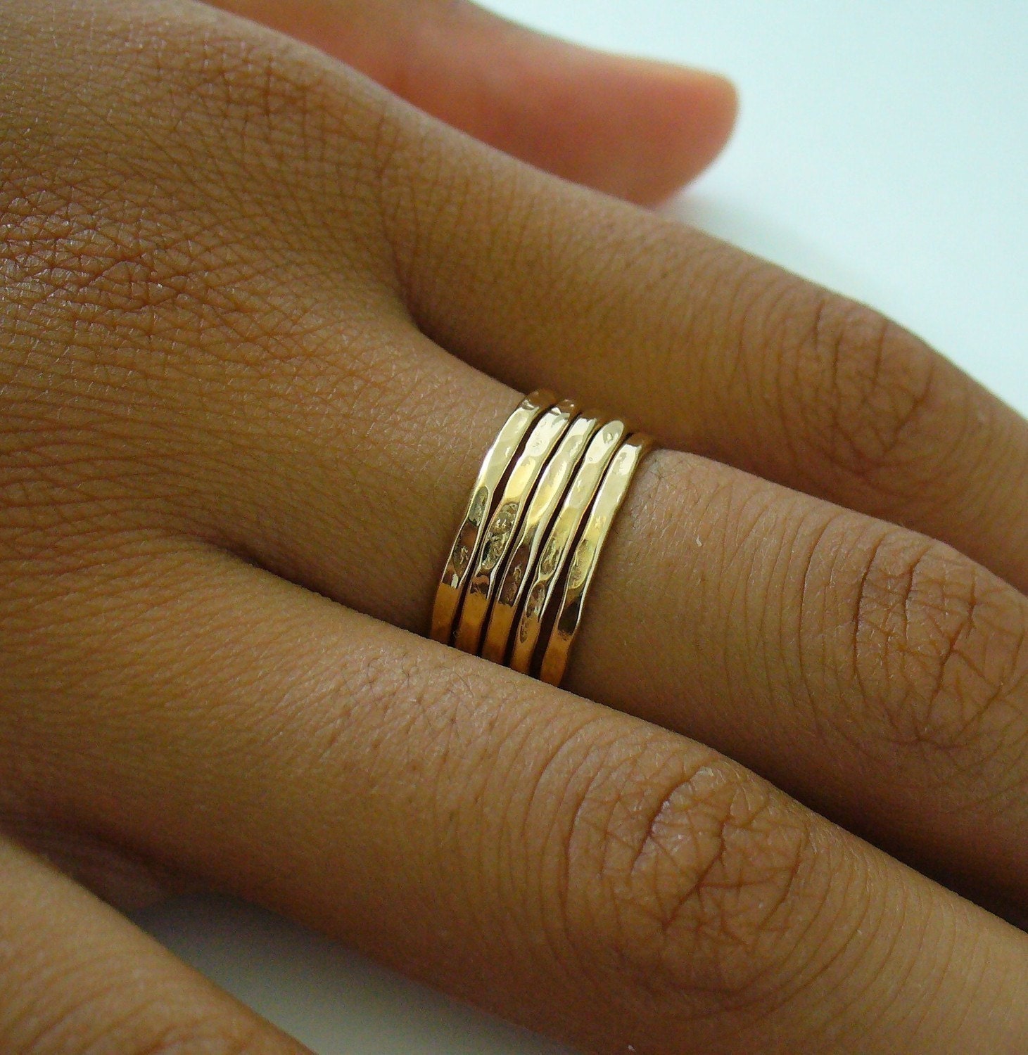 Hammered 5 Band Gold Stacking Ring Set