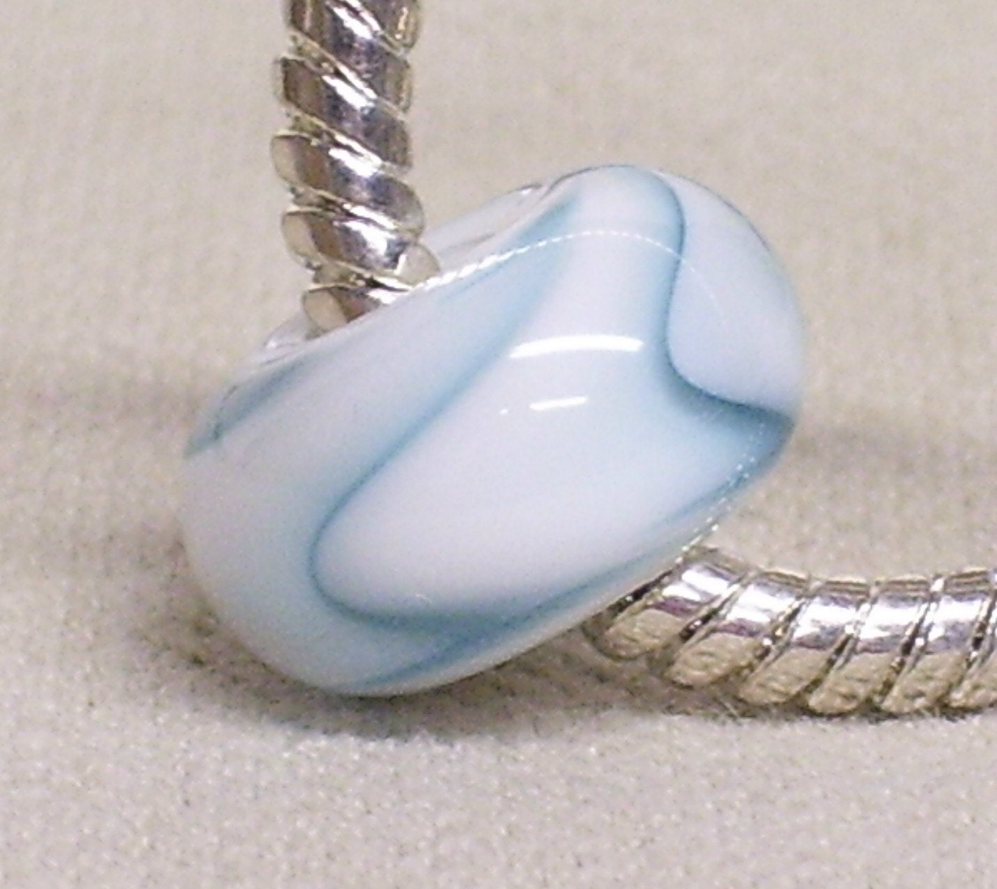 White with Blue Swirl Handmade Lampwork Bead European Style Large Hole Bead