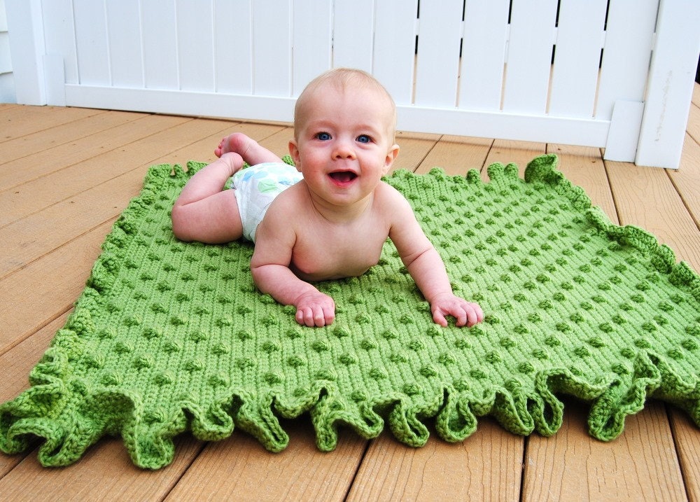 Custom Crochet Ruffles and Dots Baby Blanket You Choose Color