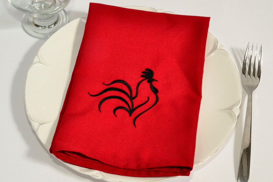Dinner Napkins , Rooster Custom Dinner Napkins  Perfect for Gift Giving, Set of 2, Custom Colors Available