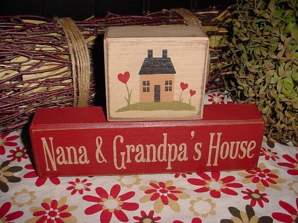 Nana and Grandpa's House Wood Sign Shelf Blocks Primitive Country Rustic Home Decor Gift