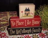 PERSONALIZED Family Name No Place Like Home Where Our Story Begins Heart Is Wood Sign Shelf Blocks Primitive Country Rustic Home Decor
