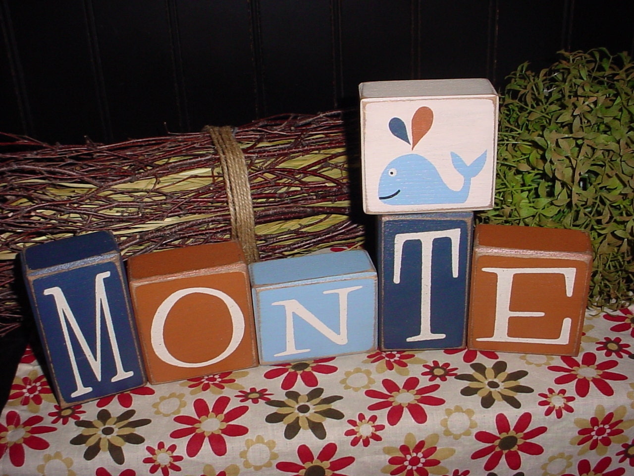 6 pc Personalized Name Girls Boys Baby Bird Whale ELEPHANT Lion Safari HOWDY Cowgirl Cowboy Horse Wood Sign Letter Blocks Primitive Country
