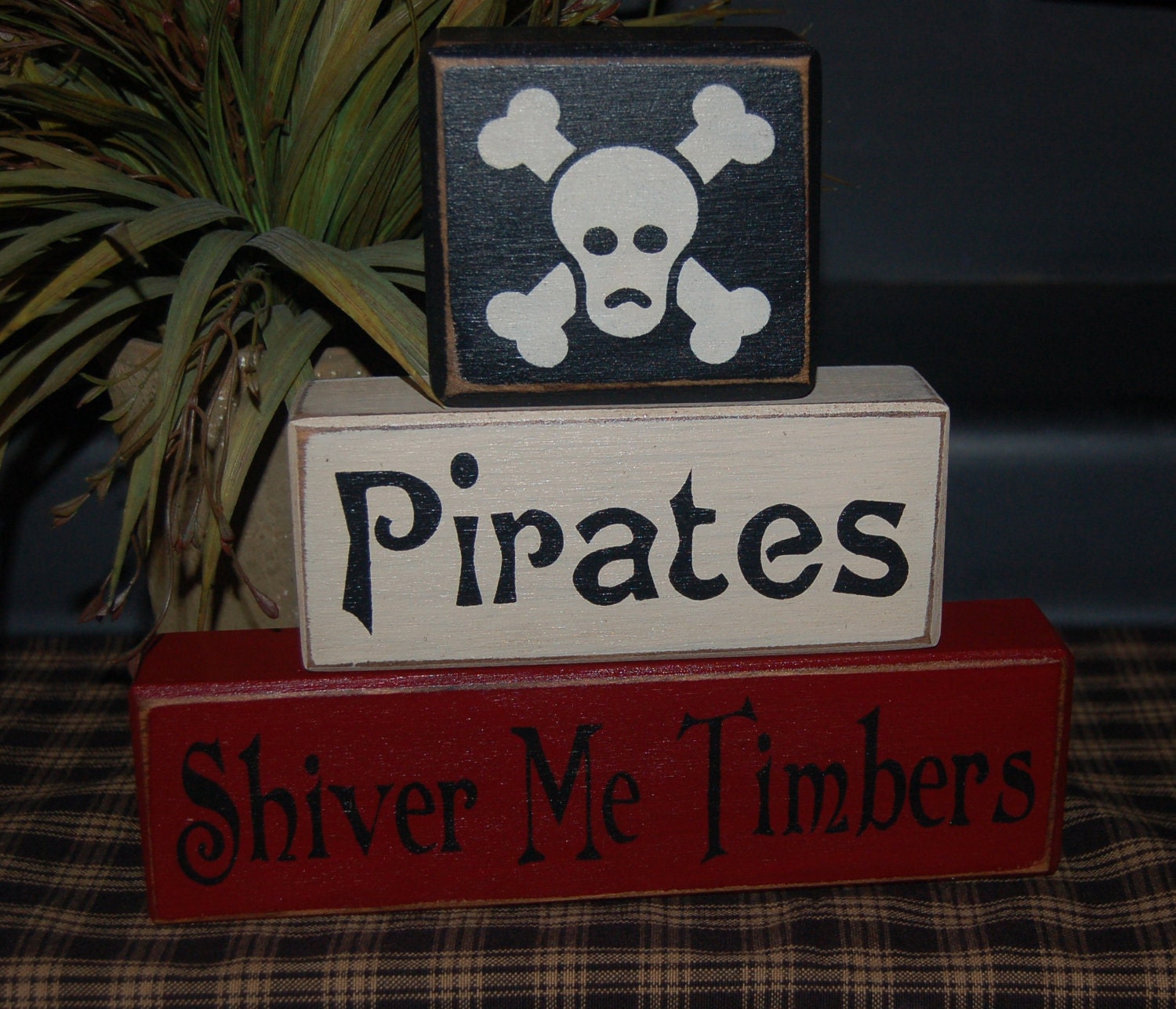 Ahoy Matey Yo Ho Ho A Pirates Life For Me Shiver Me Timbers  Wood Sign Blocks Primitive Country Rustic Home Decor