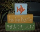 BABY BIRTH Announcement PERSONALIZED Birth Date Name Girls Boys Kids Children Cowboy Fish Wood Sign Blocks Primitive Country Rustic