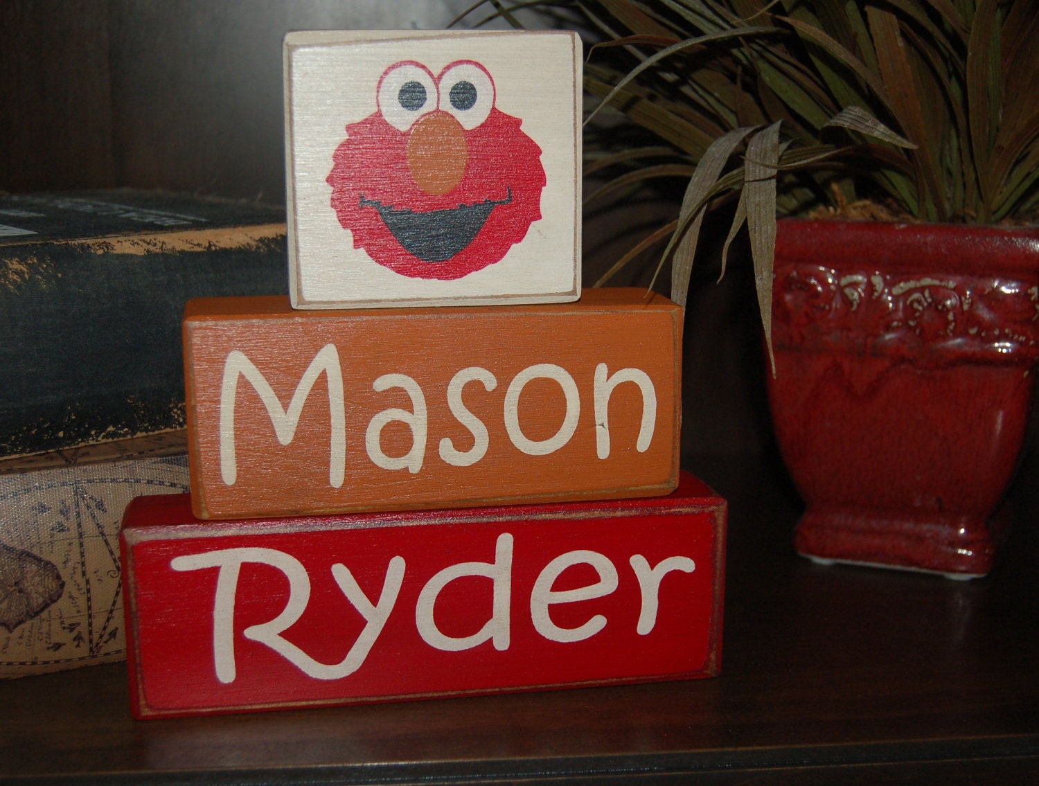 BABY First Middle Name Announcement Elmo PERSONALIZED Name Girls Boys Kids Children Wood Sign Blocks Primitive Country Rustic