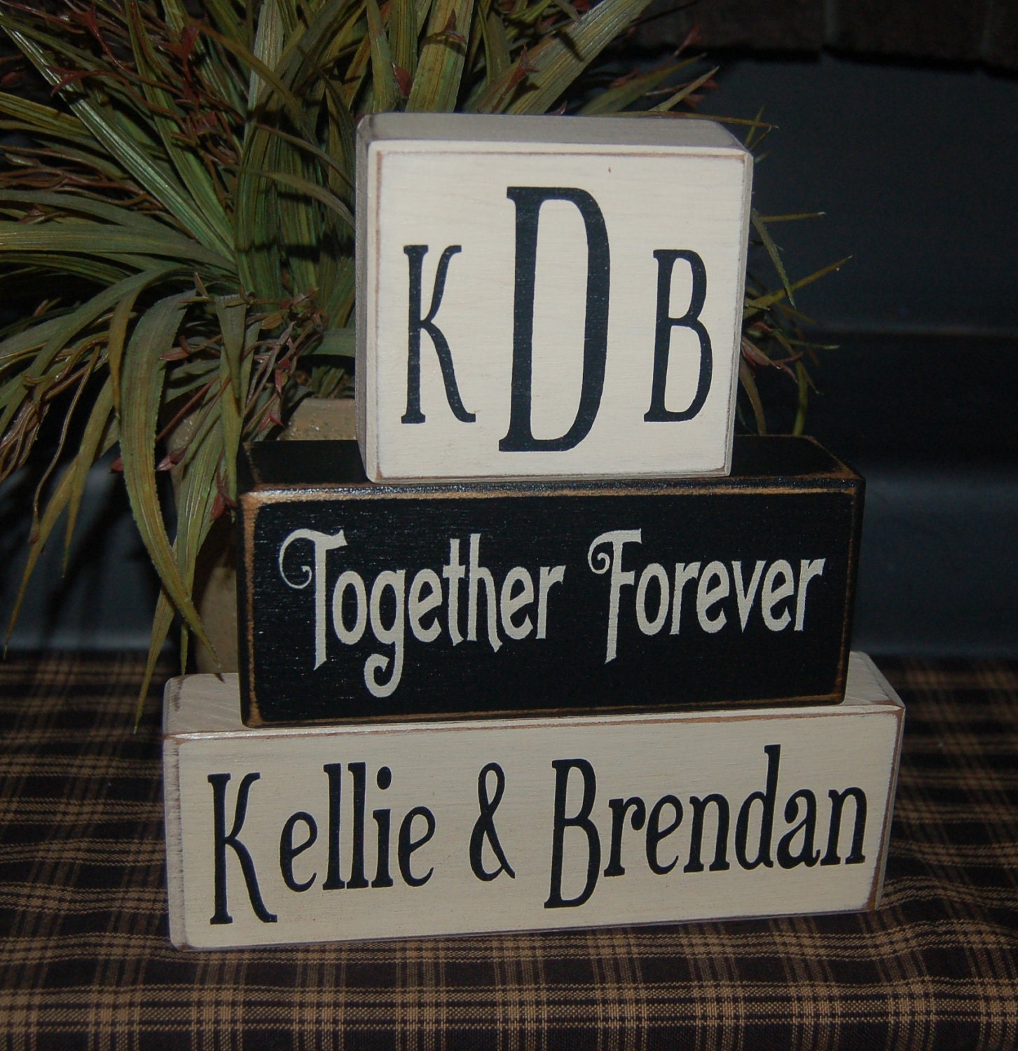 WEDDING Happily Ever After Forever For Always No Matter What PERSONALIZED Names Initials Monogram Date Wood Sign Blocks Primitive Country