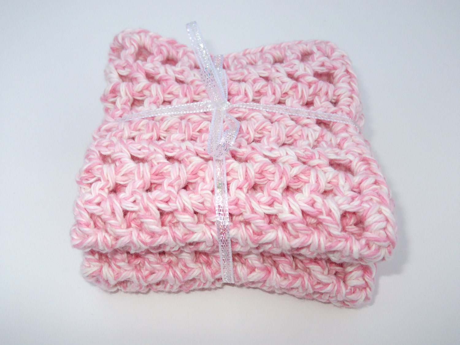 Set of 2 Crochet Cotton Wash Cloths in Rose Twist - 8 x 8 inches