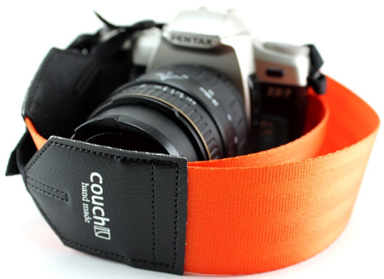 Industrial Orange Seatbelt Camera Strap, Tangerine, Nectarine, upcycled, recycled, tangerine