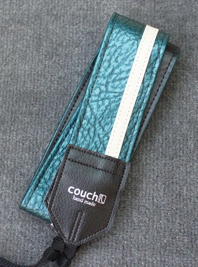 Vintage Blue Racing Stripe Camera Strap- 1970's Car Vinyl