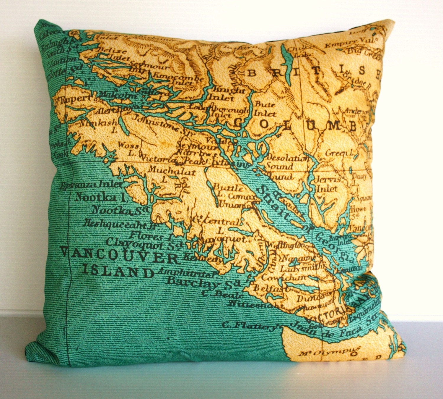 vintage map eco friendly VANCOUVER Organic cotton Vintage Map cushion cover, pillow cover, 16 inch