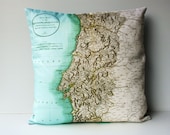 Throw pillow, map pillow PORTUGAL organic cotton cushion cover, map cushion inch, pillow cover 16x16 inch cushion
