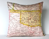 vintage map cushion OKLAHOMA STATE vintage map pillow, organic cotton,  cushion cover,  16 inch, pillow 40x40cm cushion