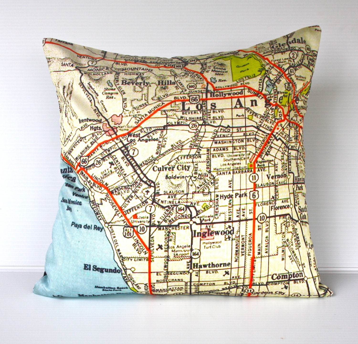 Cushion cover pillow map cushion LOS ANGELES map organic cotton,  16 inch pillow 40cm cushion