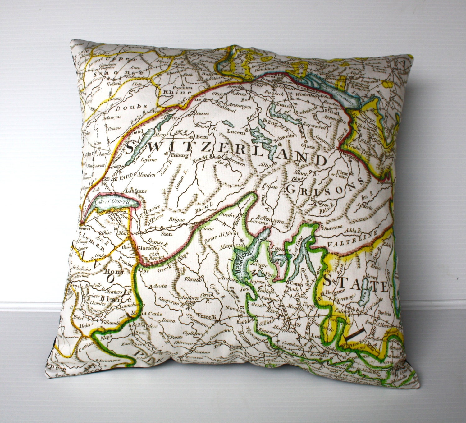 Decorative cushion map  SWITZERLAND map cushion, map pillow cover, organic cotton, 16 inch , 40x40cm cushion