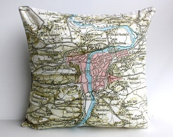 Cushion cover pillow map  pillow cushion PRAGUE Organic cotton Map cushion throw pillow 16x16