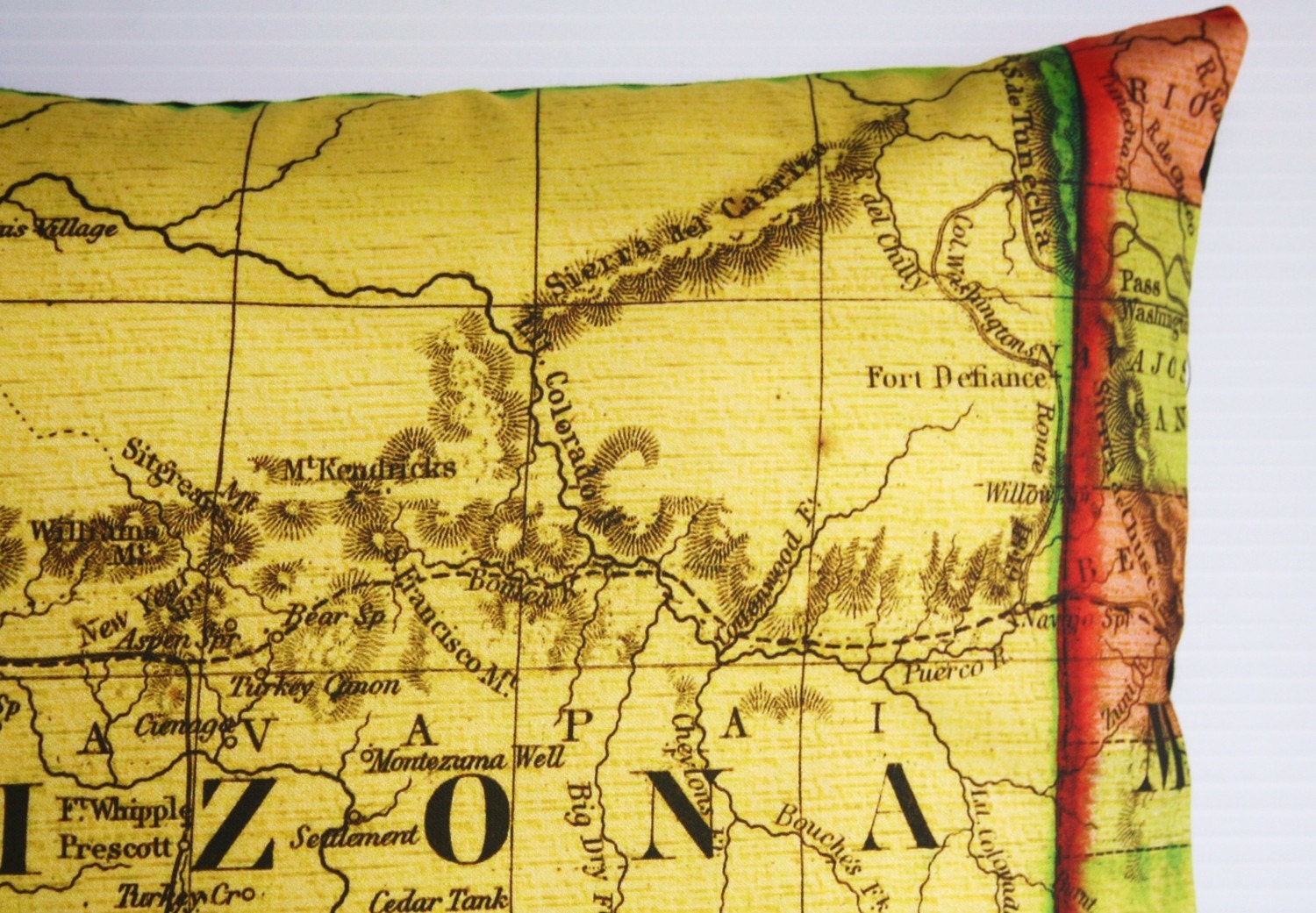 decorative throw pillow ARIZONA organic cotton vintage map cushion, cushion cover throw cushion,16 inch pillow