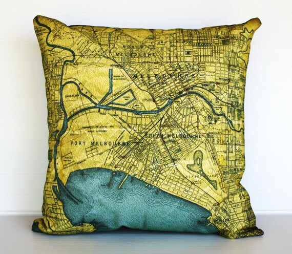 cushion cover, MELBOURNE map cushion map pillow organic cotton, 16 inch pillow 41cm decorative pillow, throw pillow