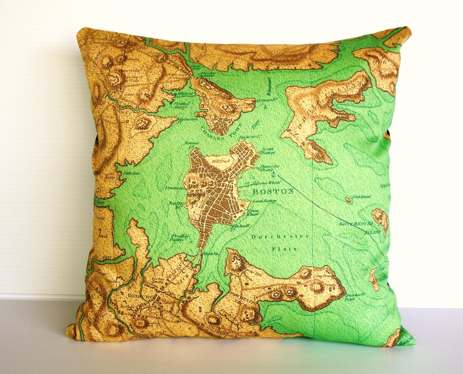 Cushion cover, map pillow, throw cushion BOSTON organic cotton, 16 x16 inch, decorative throw pillow