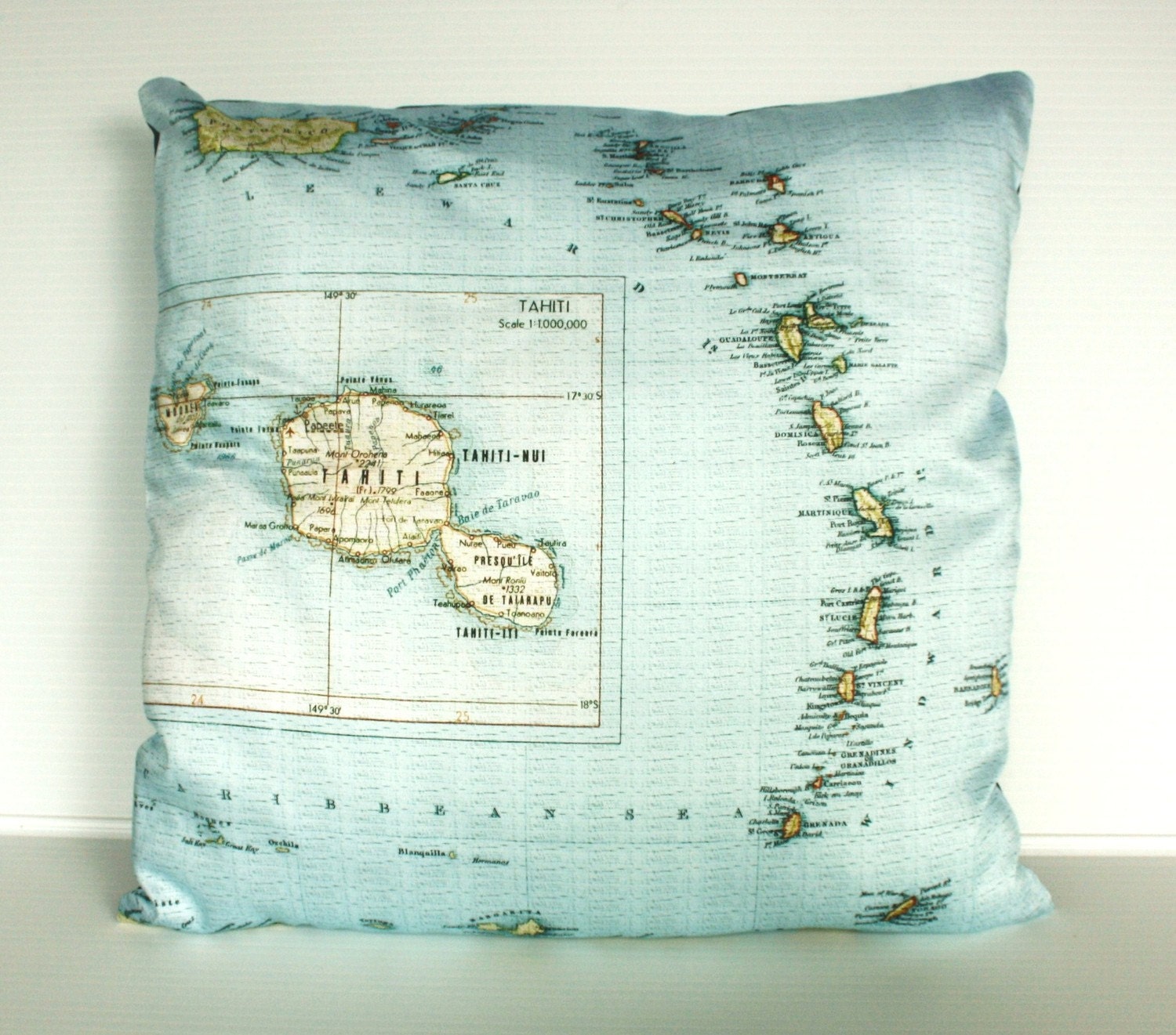 Decorative pillow,map pillow,TAHITI, map cushion, 16x 16 inch cushion, throw pillow, cushion cover 40cm cushion