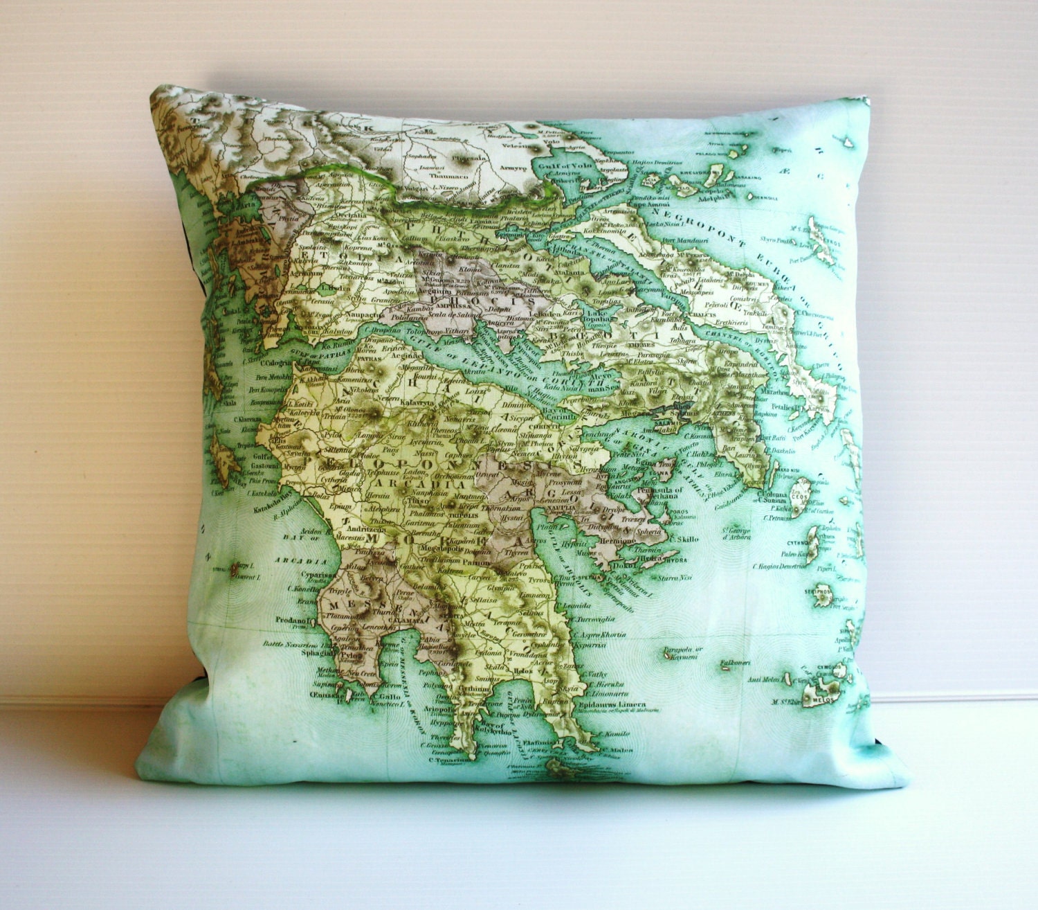 GREECE- organic cotton cushion cover, pillow, map cushion, 16 inch, 41cm