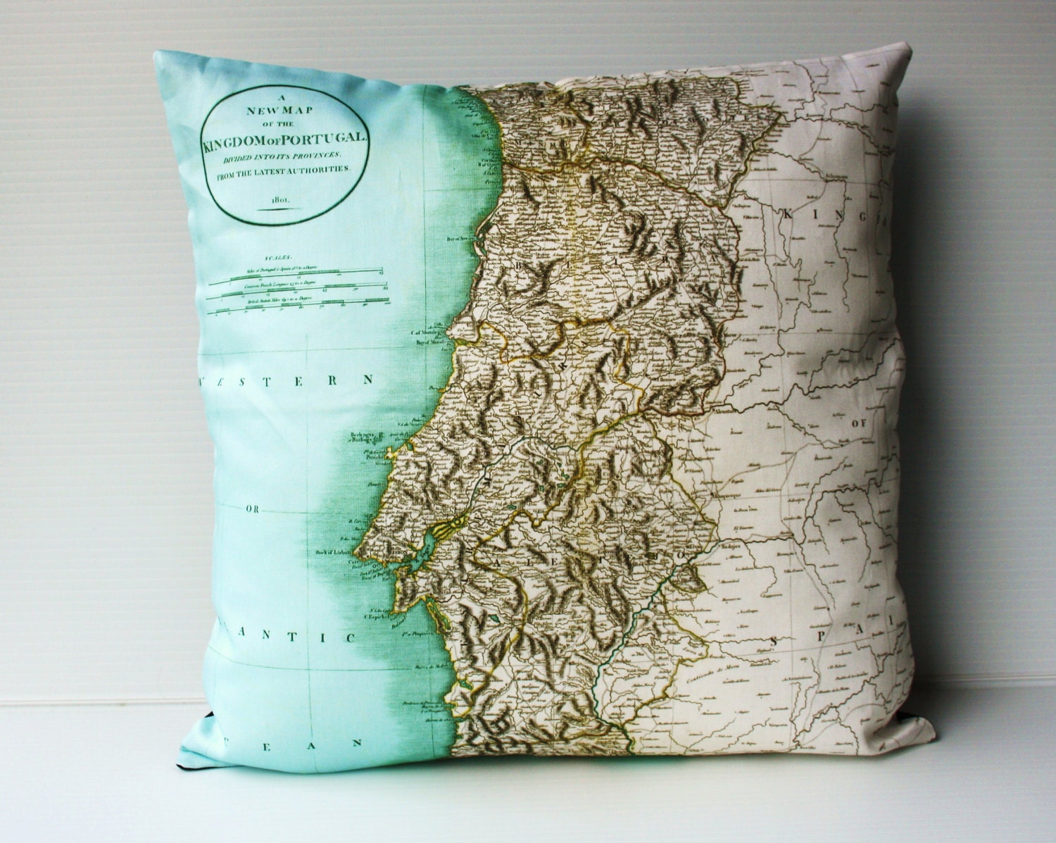 Throw pillow, map pillow PORTUGAL organic cotton cushion cover, map cushion inch, pillow cover 16x16 inch cushion