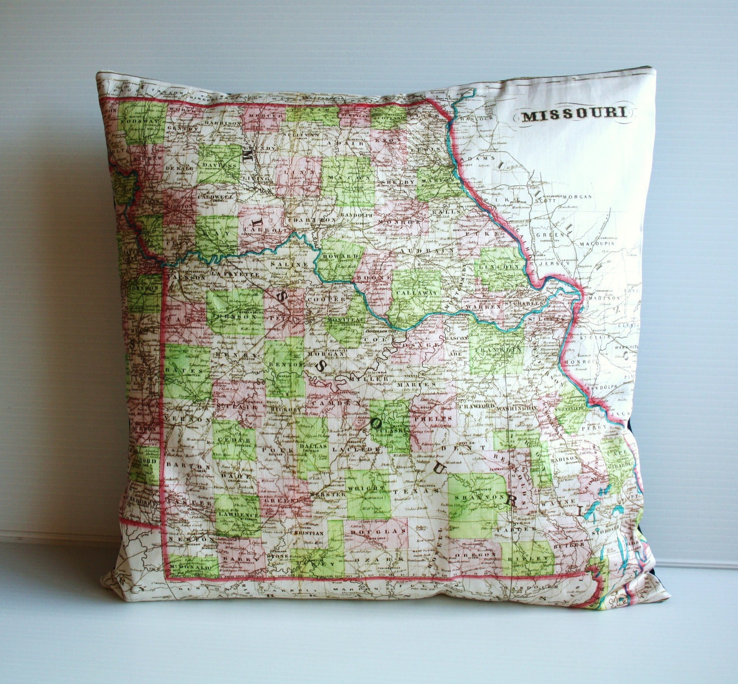 cushion covermap pillow MISSOURI State, map pillow, cushion, vintage map, organic cotton, 16 inch, 41cm