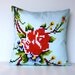 decorative pillow Pixel Rose  on blue eco friendly organic cotton cushion cover, pillow, 16", 41cms
