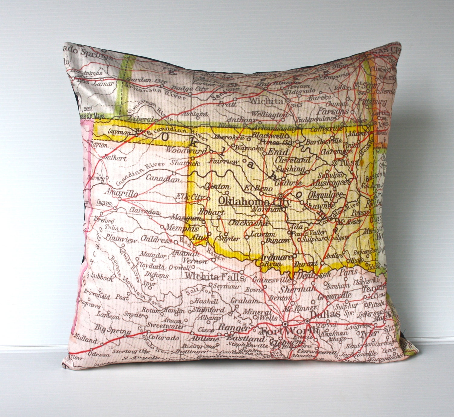 vintage map cushion OKLAHOMA STATE vintage map pillow, organic cotton,  cushion cover,  16 inch, pillow 40x40cm cushion