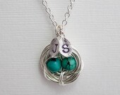 Personalized Jewelry for Mom. Silver Bird Nest Necklace. Two Initials and Two Eggs to Up To 4  Eggs, Expectant Mommy