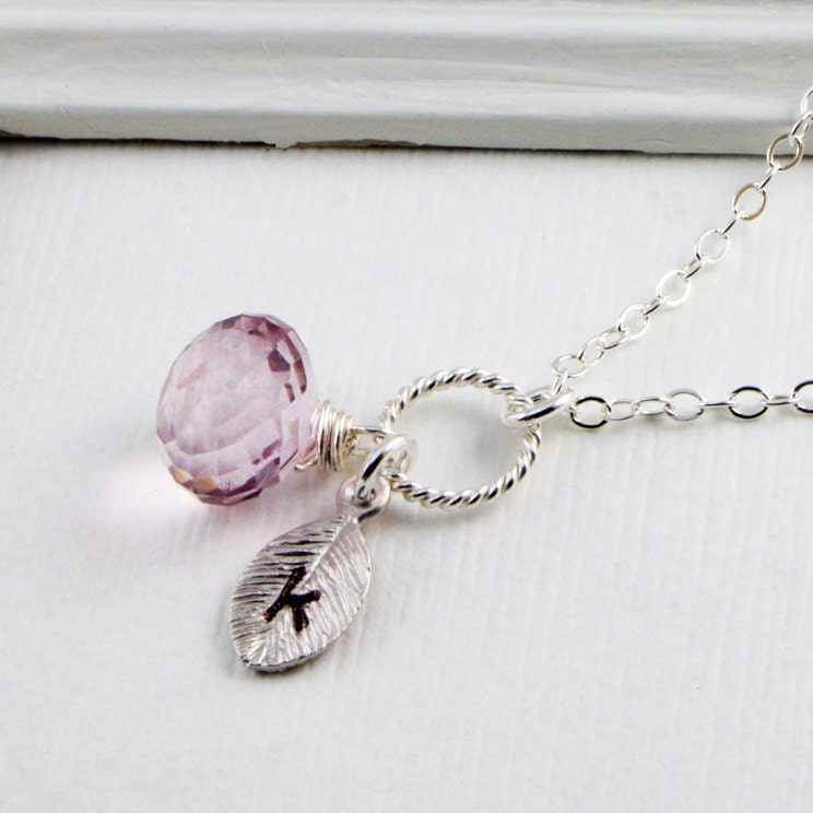 Birthstone Sterling silver necklace with custom initial "Ella" , Bridesmaid Jewelry, Wedding, Birthday, Meaningful gift