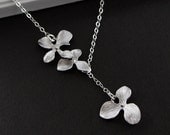 Bridesmaid Jewelry. Silver Flower necklace - Orchid Lariat with Sterling Silver Chain - Bridal Jewelry, Birthday, Valentine's day gift