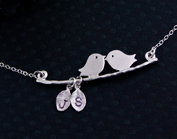 Silver Bird Necklace. Personalized Lovebirds Necklace, Mother's Necklace.Bird and Branch Necklace Jewelry, Bridal Jewelry, Couple, Love