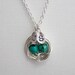 Personalized Jewelry Turquoise Nest Silver Necklace, 2 Initials and Two Eggs, Perfect Gift for Mom