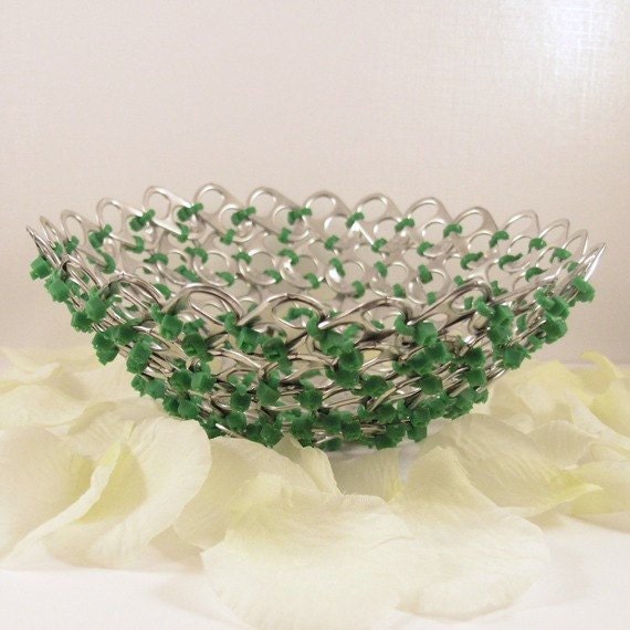 recycled basket - pop tabs and cut green tye wraps - eco home