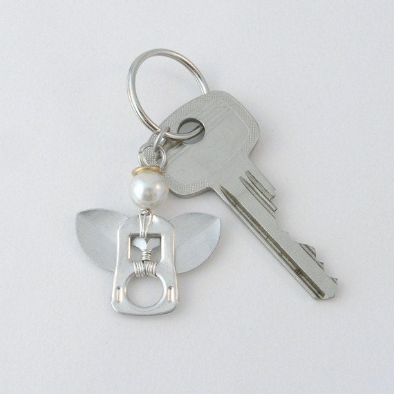 pop tab keychain - angel, wire wrapped