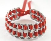 pop tab bracelet - red, stacked weave,  7  inch
